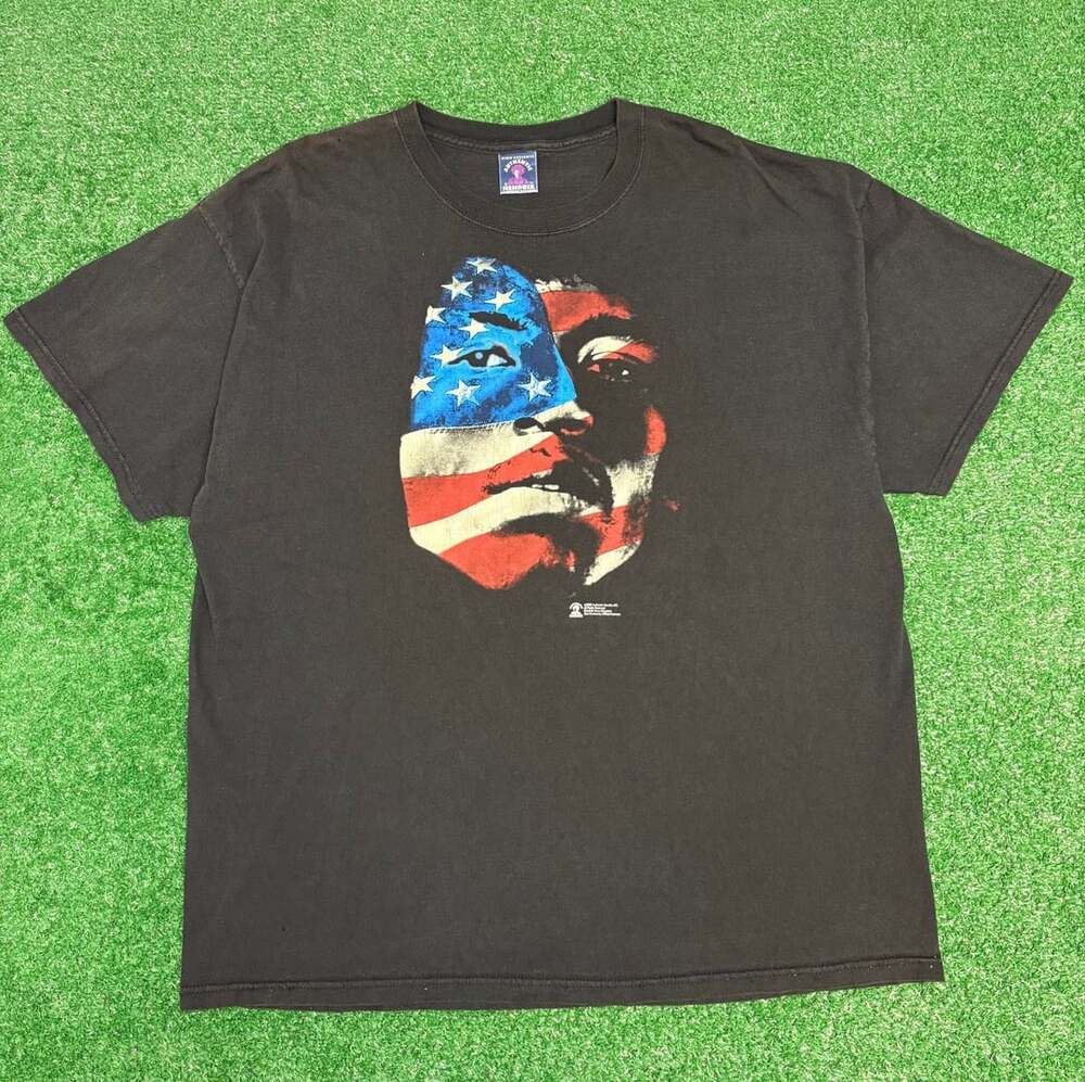 Vintage 2000 Zion Rootswear Jimi Hendrix Black T-Shirt Size XXL USA Flag Graphic